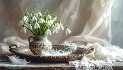 Still life of snowdrops in a vase