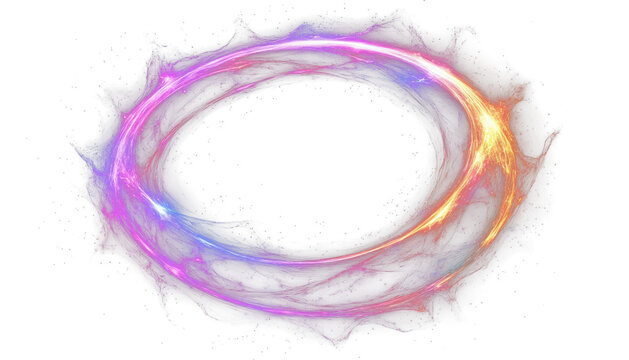 Radiant iridescent violet and golden ring with neon aura PNG file for universal projects.