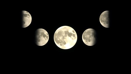 Obraz premium Five moon phases each depicting a unique scientific phenomenon artistically.