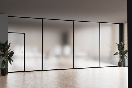 Modern office with frosted glass walls mockup