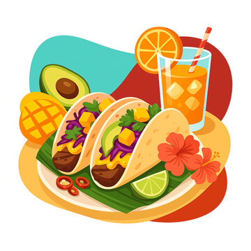 colorful tacos, drink, fruit, plate, food clip art preview