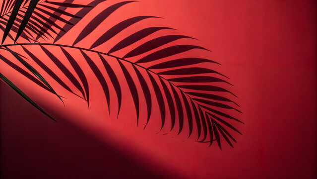 Top view of green tropical leaf shadow on red background. Flat lay. Minimal summer concept with palm tree leaf. Creative copyspace.
- Powered by Adobe