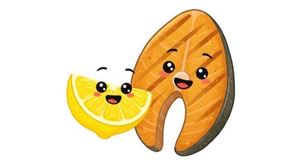 Fattoush salad bowl with happy veggies, kawaii sticker