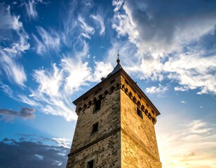 Stone tower against dramatic sky