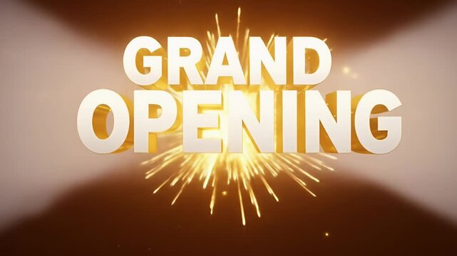 Grand Opening Celebration with Fireworks and Spotlight Effect.