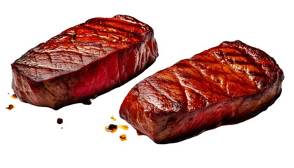 Grilled steak with char marks variations collection, isolated on transparent background