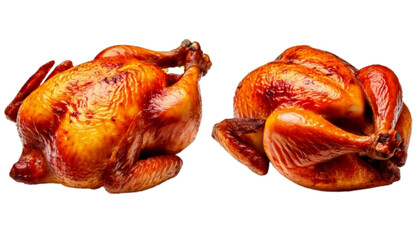 Whole roasted chicken variations collection, isolated on transparent background