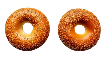Bagel pair with sesame topping different styles, isolated on transparent background