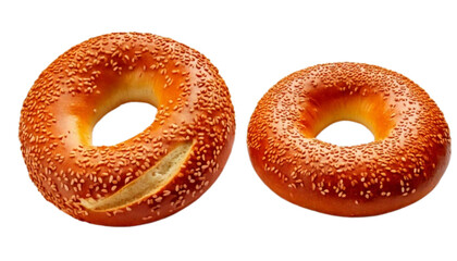 Fresh bagel with sesame seeds variations collection, isolated on transparent background