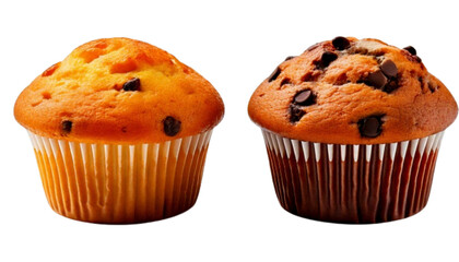 Sweet muffin duo classic and topped, isolated on transparent background