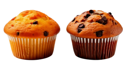 Sweet muffin duo classic and topped, isolated on transparent background