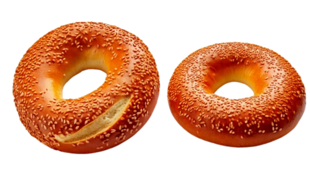 Fresh bagel with sesame seeds variations collection, isolated on transparent background
