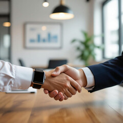 A smartwatch on the wrist of a businessman.