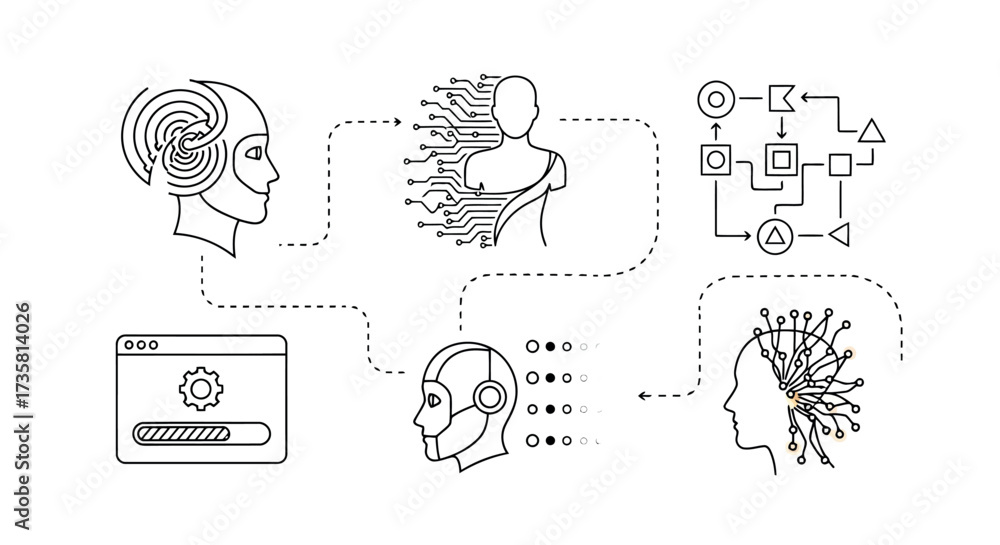 Wall mural Set of AI and automation icons simple line vector illustration for technology isolated on white back