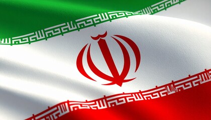 The Iranian national flag displayed in full view, featuring horizontal bands of green, white, and red