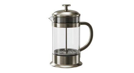 French Press Elegance: A sleek French press, featuring a transparent glass carafe and metallic accents, invites the viewer to envision the ritual of crafting rich coffee.