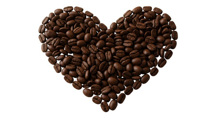 Caffeinated Affection: A delightful arrangement of roasted coffee beans meticulously shaped into a perfect heart, showcasing an embodiment of coffee.