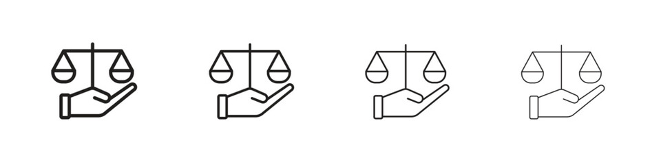 Justice scales in Hand icon concept. editable vector trendy illustrations.