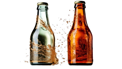 Champagne bottle with popping cork variations collection, isolated on transparent background