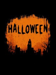 Halloween Night Silhouette: A chilling silhouette captures the essence of Halloween night. The eerie silhouette of a haunted mansion and bare trees, set against an illuminated orange backdrop.