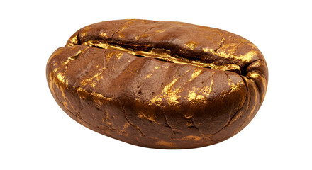Golden Coffee Bean: A close-up view of a single, isolated golden coffee bean, showing exquisite details and a lustrous finish that evokes a sense of opulence and quality.
