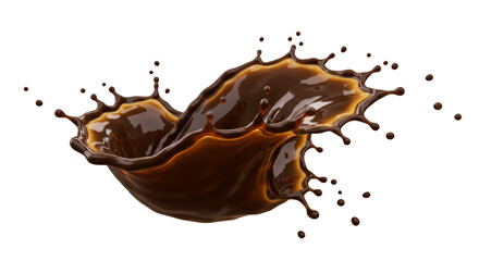Chocolate Splash: A dynamic image capturing a mesmerizing splash of rich, dark chocolate, with droplets suspended in mid-air, a visual treat for any food enthusiast. 