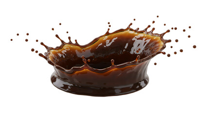 Coffee splash Crown: A captivating, high-speed capture showcases the intricate splash of coffee, forming a crown-like shape against a clean backdrop, evoking dynamism and fluid elegance.