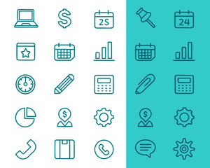 A collection of clean, modern line art icons representing various business and office-related concepts.