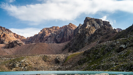 a moraine lake in the mountains. a beautiful mountain lake