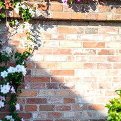 Brick wall with climbing flowers