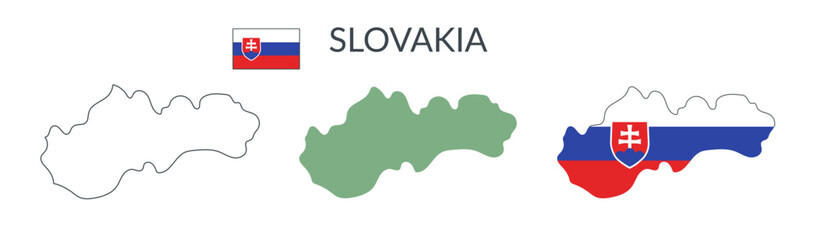 Obraz premium Slovakia country geographical borders isolated on white background. Flag of Slovakia. Vector flat cliparts.