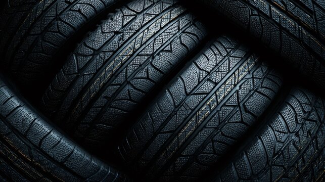 Stack of new car winter tires displaying tread patterns
