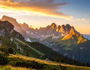 Stunning alpine panorama at sunset
