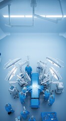 Surgeons perform operation with robotic surgery machine.