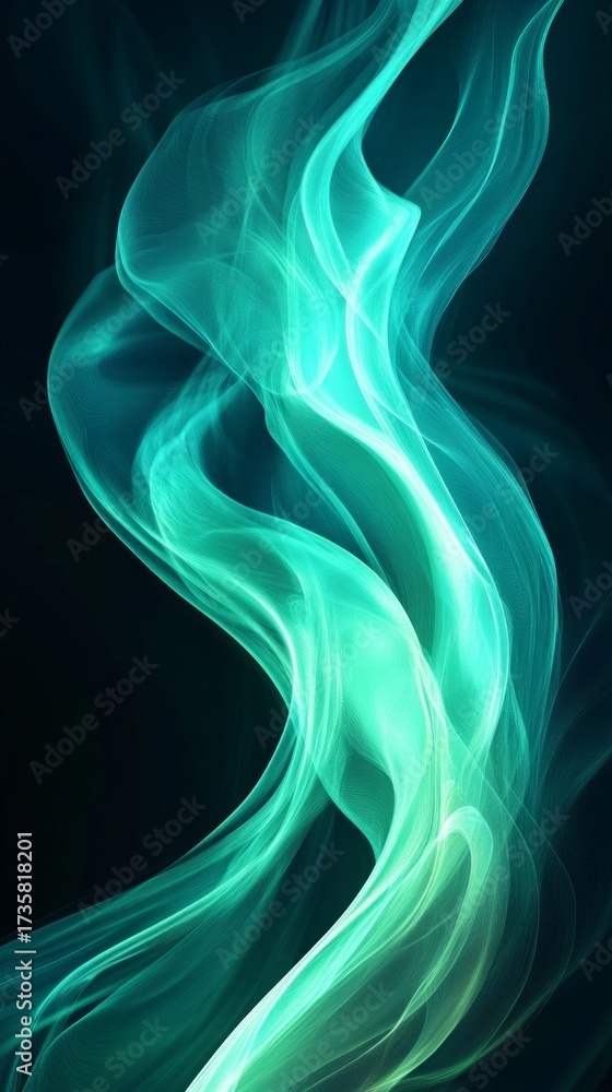 Wall mural abstract green and turquoise waves create a sense of movement and lightness, useful for design proje