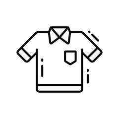 A line drawing of a shortsleeved collared shirt with a pocket presented in a minimalistic style