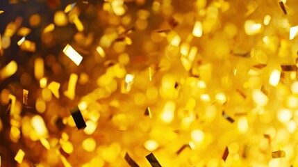 Golden Celebration: Metallic gold confetti bursts forth in a dazzling shower, the light creating dynamic energy and excitement. A symbolic representation of celebrations and successes.