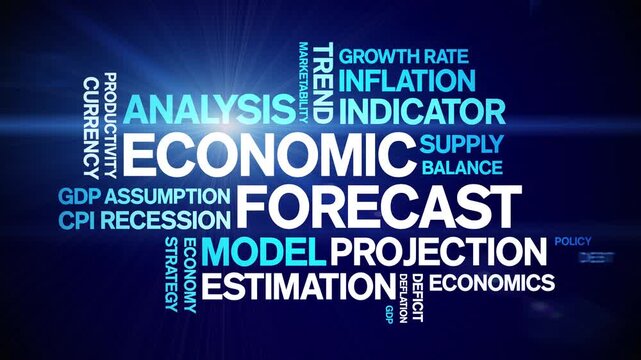 Economic Forecast animated word cloud-text design animation tag kinetic typography seamless loop.