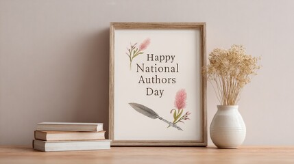 A Celebratory Display of National Author's Day with Botanical Illustrations and Charming Decor Elements for Literary Enthusiasts