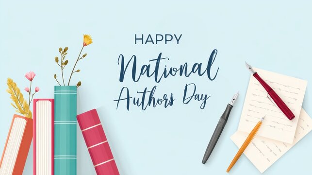 Celebrating Creativity and Imagination on National Authors Day with Colorful Books and Writing Tools Representing the Joy of Literature