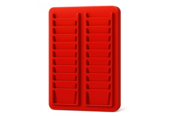 Red vintage employee time card rack with transparent background