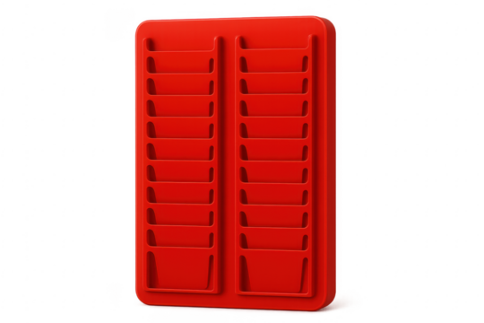 Red vintage employee time card rack with transparent background