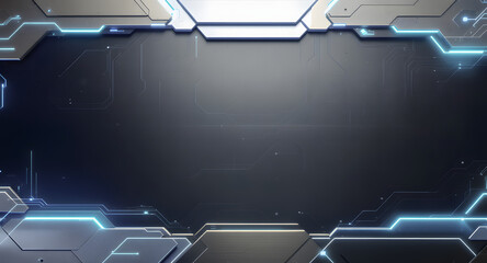 Futuristic sci fi technology frame with blue neon lights