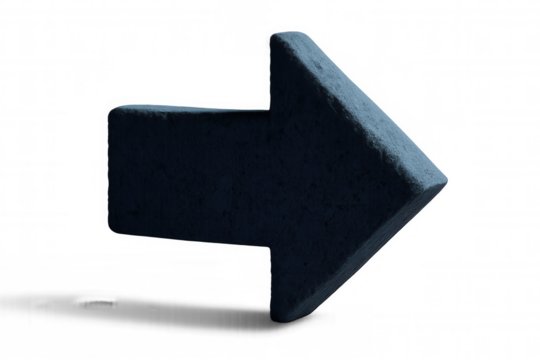 Blue stone arrow pointing right on transparent background, symbolizing direction, next step, and progress