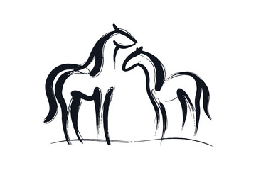 Horses abstract sketch minimal brush line art vector illustration