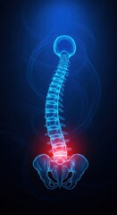 Human spine anatomy with pain area in the lower back.