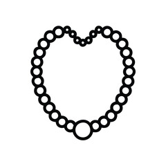 Black line art depicts a beaded necklace forming a heart shape