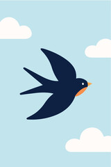 Bird flying in sky minimal flat vector design