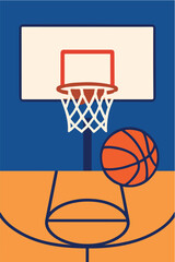 Flat design of basketball hoop with ball and court © alishba