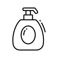 Outline of a soap bottle with pump oval label and a small dash to the side